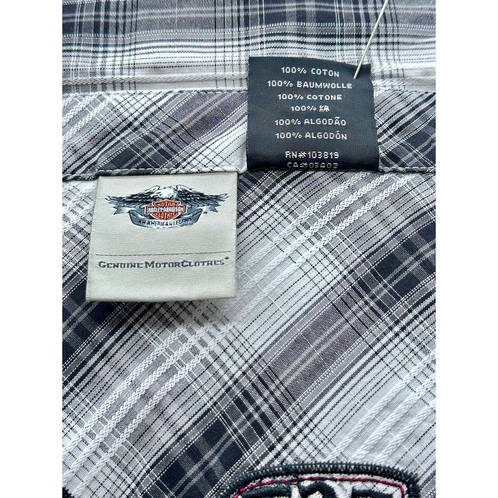 Harley Davidson Womens Plaid Snap Front Shirt Love To Ride Embroidered Wings M - Picture 7 of 7